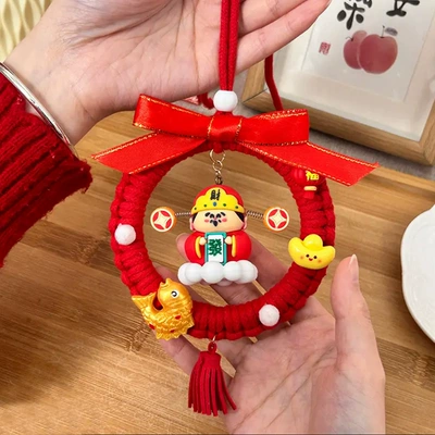 DIY Handmade God of Wealth Car Pendant Golden Broom Bell Car Hanging Material Bag for Boyfriend Dad's Birthday Gift (Car hanging) - diy-material-package-god-of-wealth-car-hanger