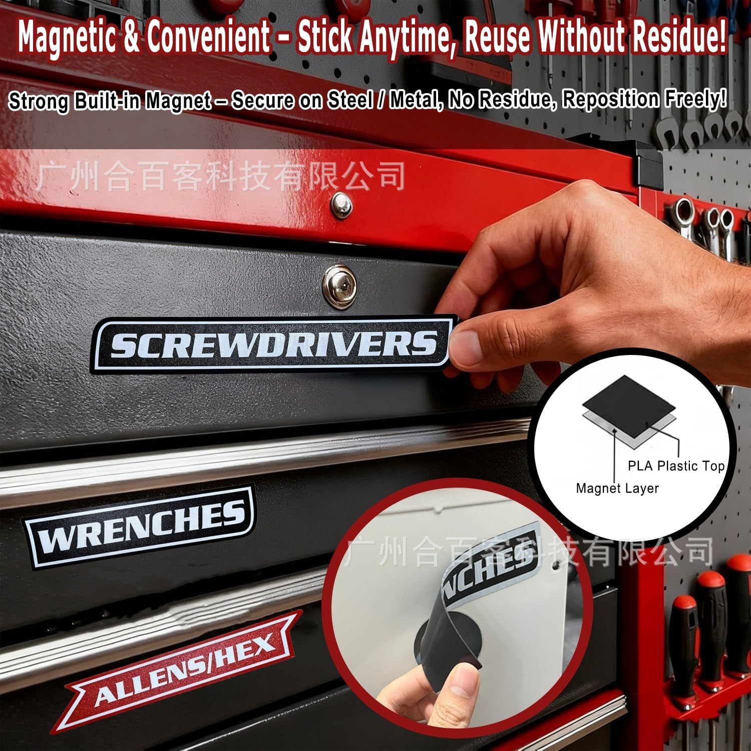 Cross-Border Hot-Selling Product: 12Pack of Magnetic Toolbox Labels for Magnetic Tool Box Storage