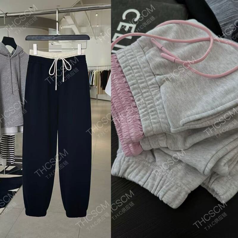 Yuran 26 Early Spring New Model Tr Needle-Punched and Woven Splicing Double-Strand Organic Cotton Fashionable Elastic Waist Jogger Knit Sweatpants