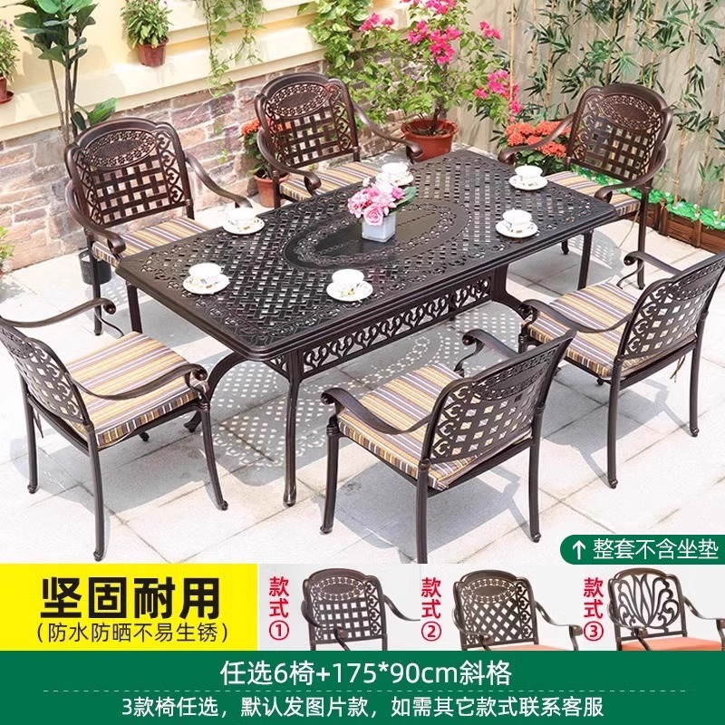 Opcional 6 sillas Mesa larga a cuadros oblicuos de 175cm