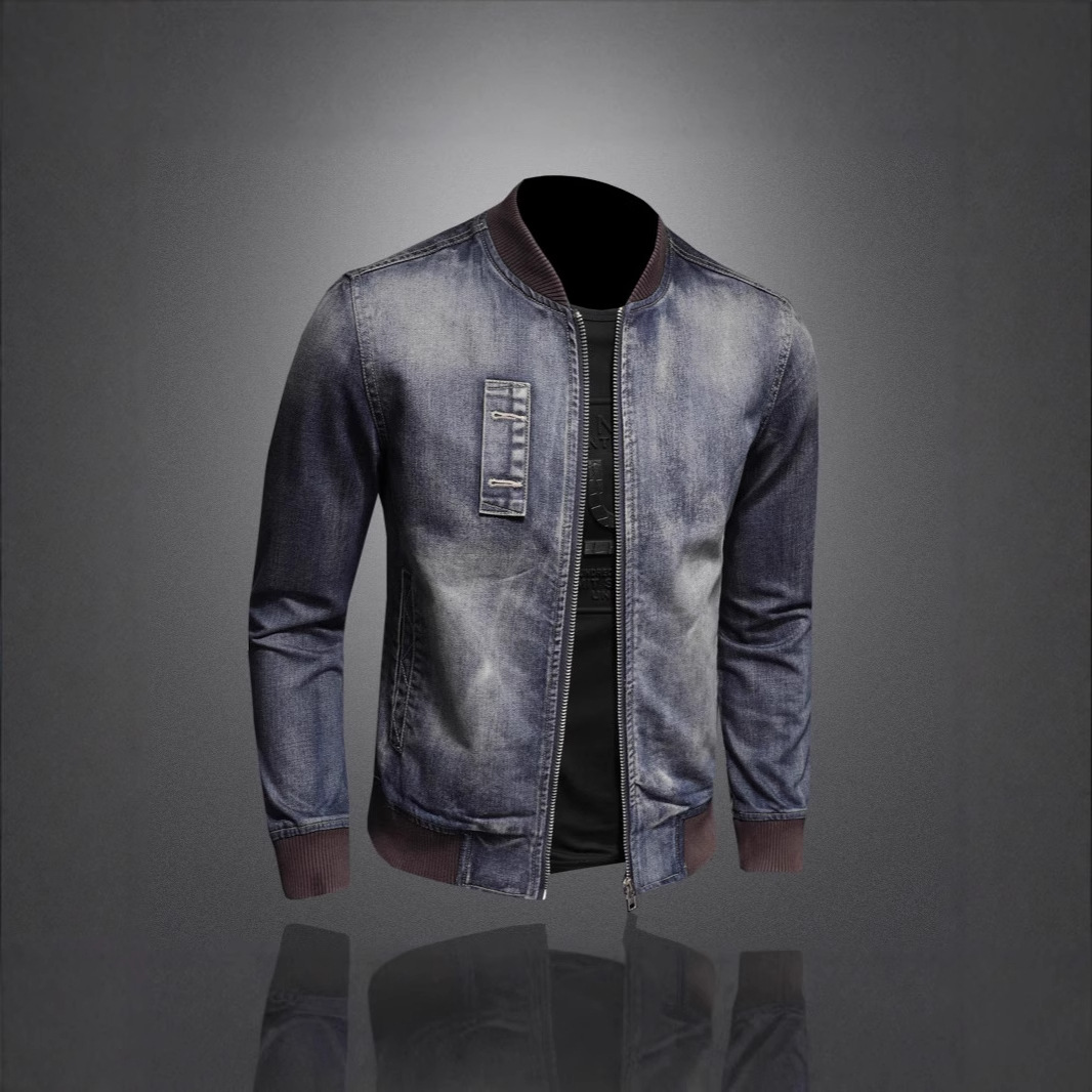 High-End Retro Stand Collar Trendy Brand Spring Autumn New European And American Motorcycle Jacket Men's Stylish Denim_voghion.com