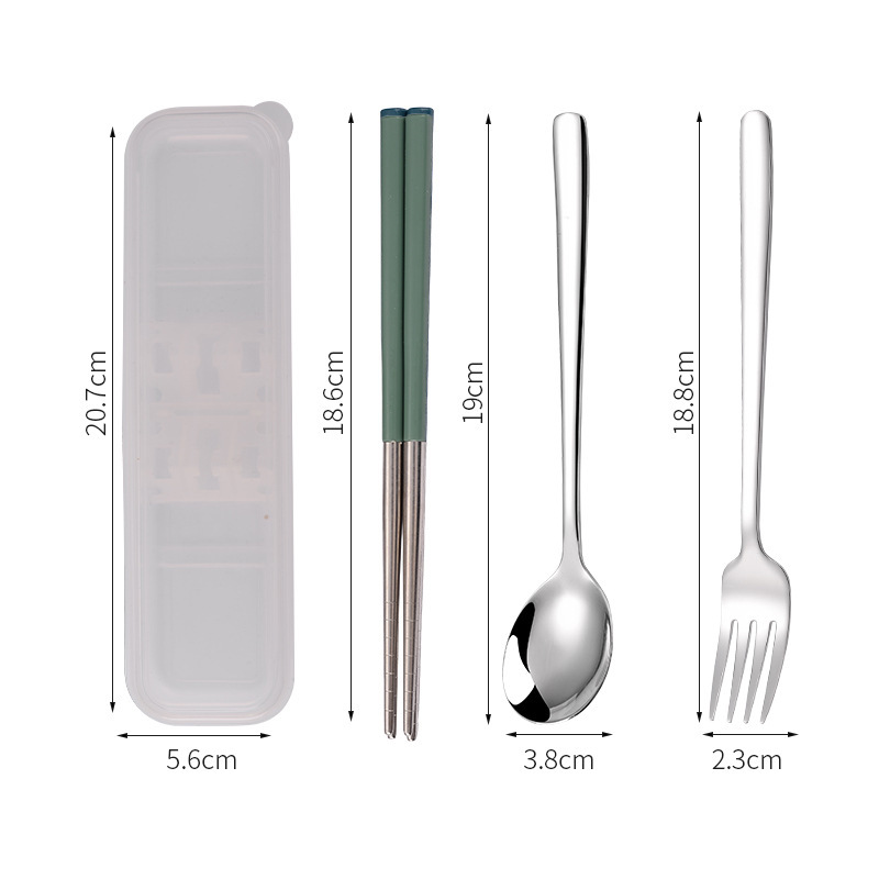 304ステンレス携帯食器セット韓国式スプーンフォーク箸3点セット屋外キャンプ出張旅行食器|undefined