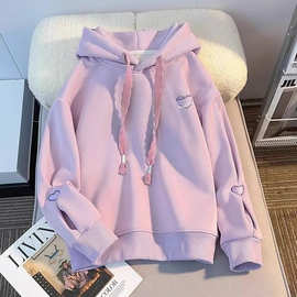 女童春装韩版连帽卫衣2025新款中大童爱心刺绣洋气宽松长袖上衣潮