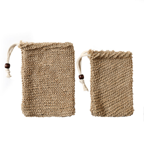 Hemp Soap Bag Facial Cleanser Scrubbing Mesh Soap Bag Green Plant Fiber Handmade Soap Foaming Net Storage Bag