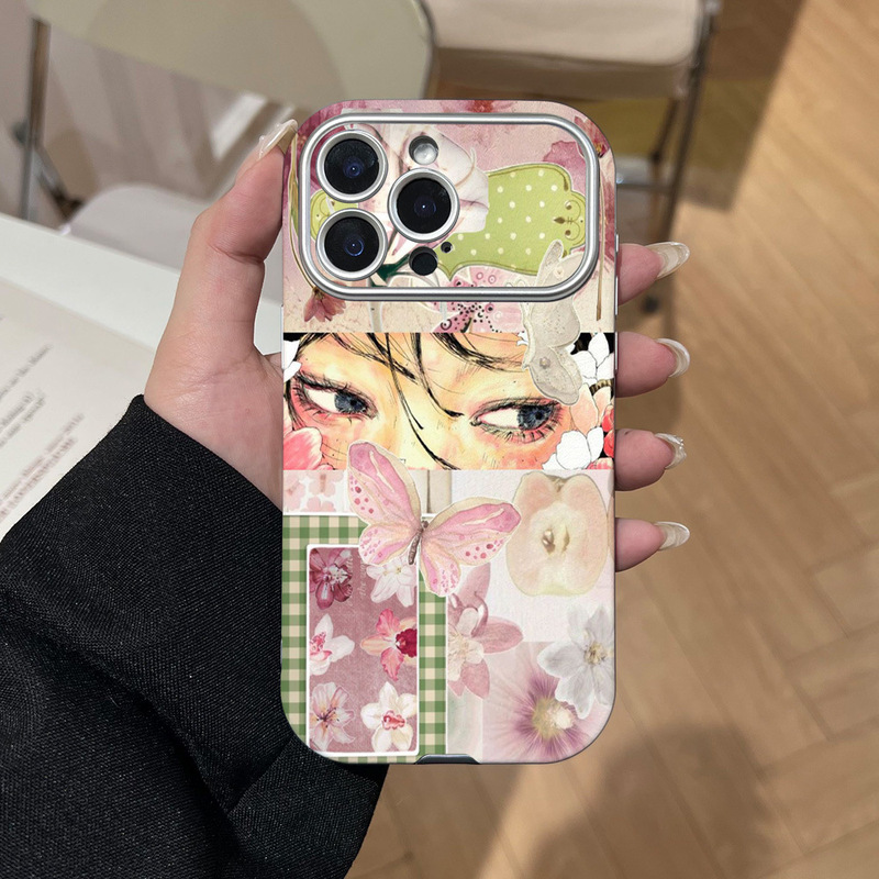 Pink Butterfly Collage Phone Case Suitable for iPhone 17 Apple 16 Peach Blossom Eye Patch Leather Large Window Protective Case 11 Pink Butterfly Collage Phone Case Suitable for iPhone 17 Apple 16 Peach Blossom Eye Patch Leather Large Window Protective Case 11