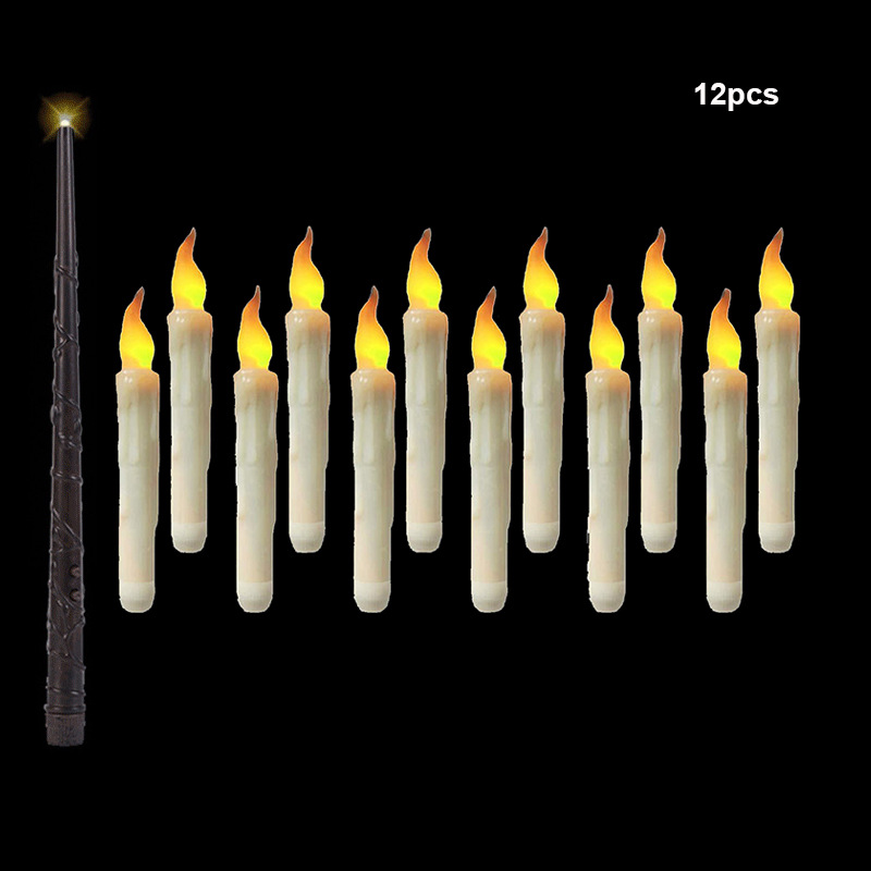 지팡이 + 12pcs 촛불 (따뜻한 흰색)