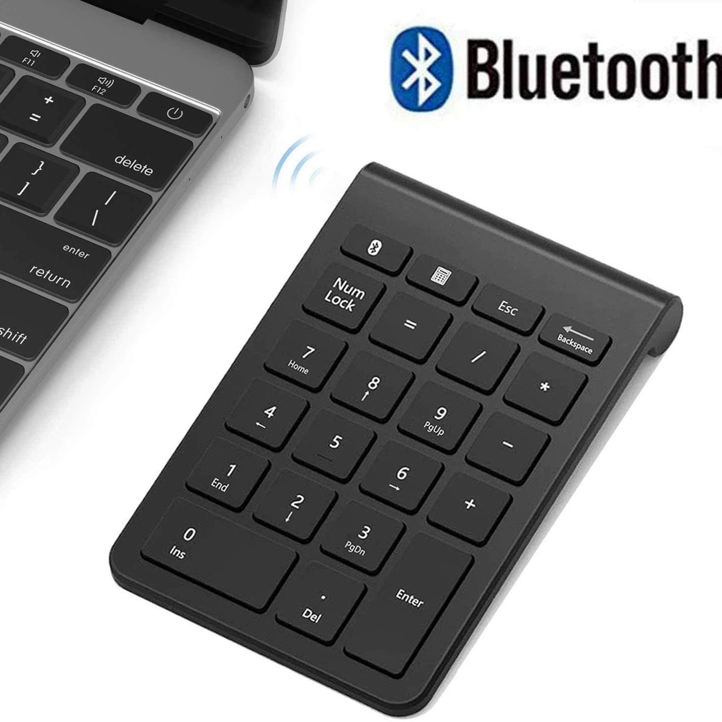 22-key wireless numeric keypad, Bluetooth 5.0 / 2.4G, ABS scissor-switch, battery-powered 2×AAA