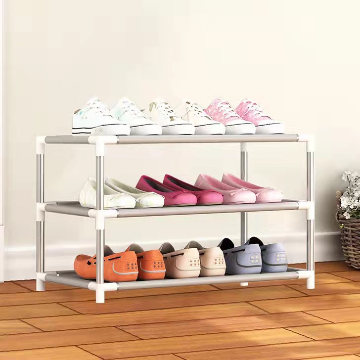 Estante de zapatos simple tubo de acero multicapa ensamblado armario de zapatos a prueba de polvo dormitorio de estudiantes armario de almacenamiento doméstico armario de zapatos económico estante de zapatos