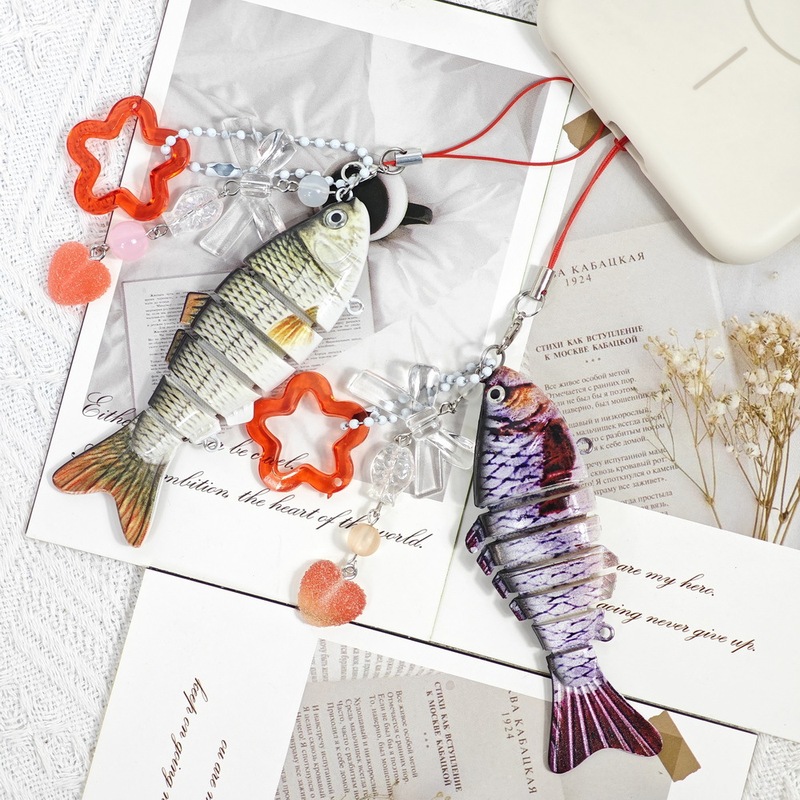 Cross-Border Creative Fish Heart Backpack Pendant Fish Keychain Fish Bait Keychain Star DIY Phone Strap