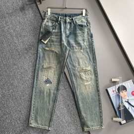1.1正确版2024秋冬新品F家FEN破洞做旧徽标重工水洗TB牛仔裤BLCG