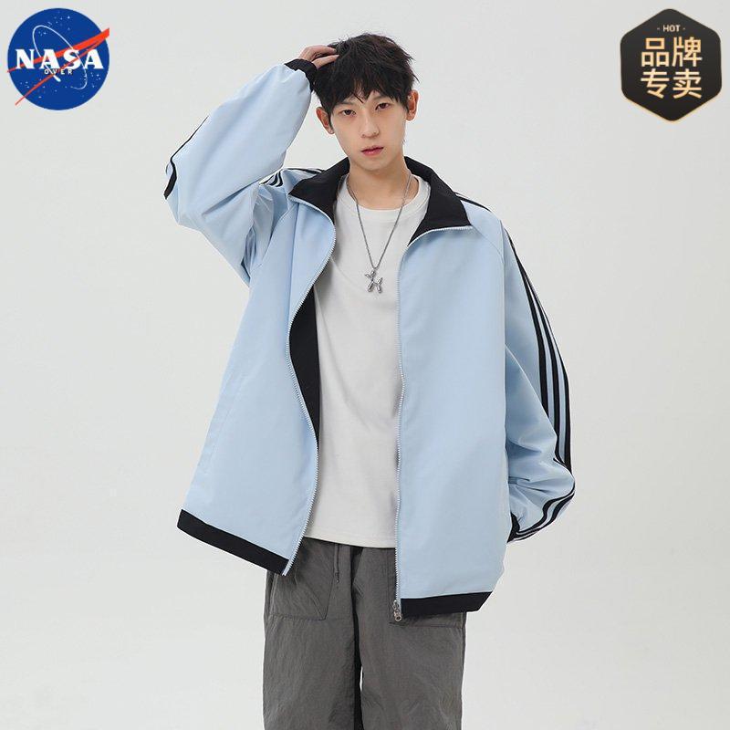 NASA品牌2025年春秋季三条纹双面穿夹克男士运动休闲潮牌大码外套|undefined