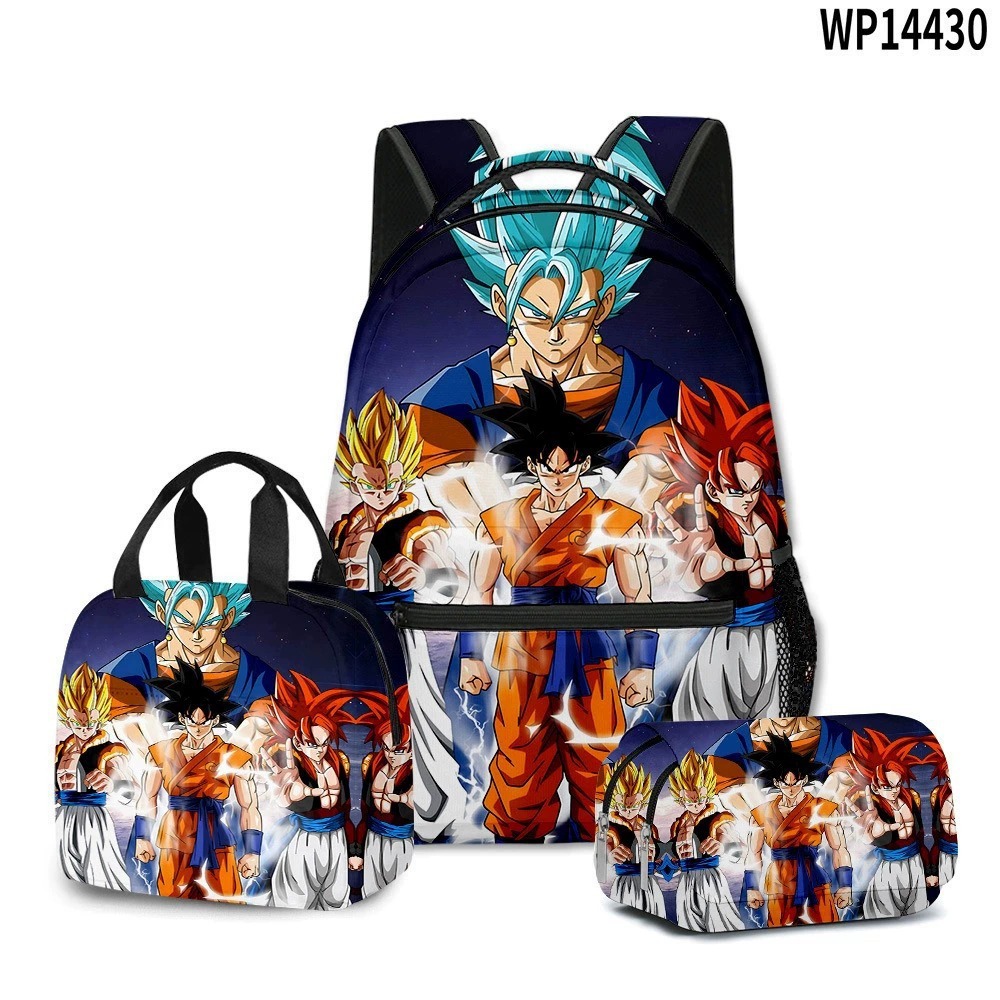 3D transfronterizo nueva animación Goku siete Dragon Ball Super bolsas escolares bolsas de almuerzo bolsas de lápiz tres piezas