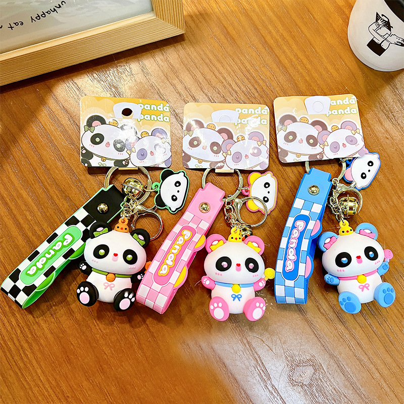 Círculos animados Panda Keychain cute pegamento suave Panda Keychain bolsos colgantes agarrar regalos al por mayor