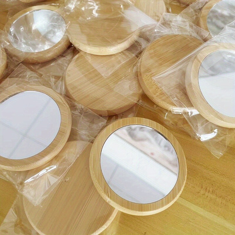 Thickened Cross-Border DIY Bamboo and Wood Cosmetic Mirror Portable Round Mirror Wedding Gift Can Be Engraved Bamboo and Wood Crafts