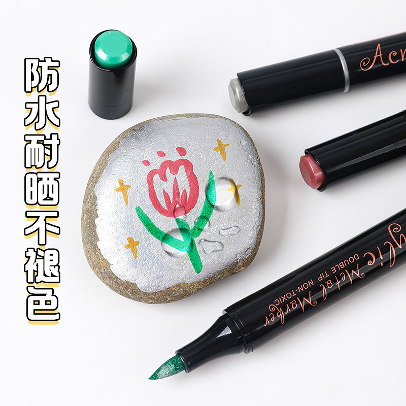 Lápiz de acrílico de doble cabeza resistente al agua lápiz de pintura metálica de color pintado graffiti lápiz de acrílico plegable en forma de hacha