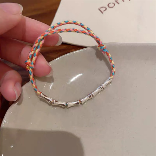 New Chinese-style imitation Shoushan stone bead bracelet for girls, vintage bamboo knot bracelet for female friends, colorful handmade woven jewelry
