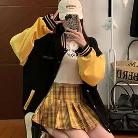 跨境春秋季字母印花美式复古棒球服女韩版新款宽松学生夹克外套上