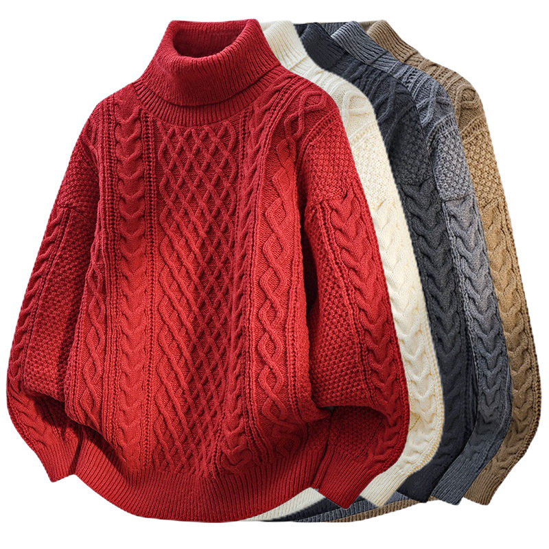 Explosiones transfronterizas de tamaño europeo de gran tamaño de cuello alto este año de vida suéter de Navidad rojo para hombres fábrica de camisetas de punto al por mayor