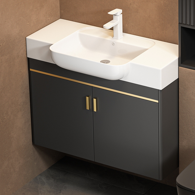 Cabinet de baño de aluminio espacio de lujo ligero para casa pequeña, gabinete de lavabo de lavado de cara, gabinete de lavabo combinado para el hogar, lavabo integral