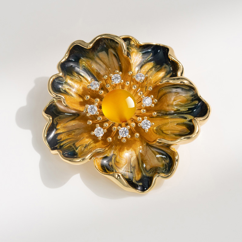 Hochwertiger handgefertigter Retro-Pfingstrosen-Broschenanhänger, Emaille-Blumennadel_voghion.com