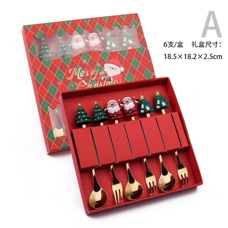 创意圣诞树麋鹿勺子不锈钢高颜值跨境不锈钢汤匙叉子圣诞餐具套装|undefined