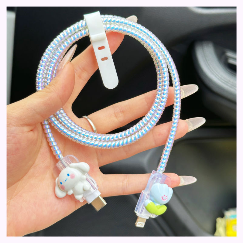 데이터 케이블 보호(케이블 바이트 쌍 포함)-[플라워 제이드 시나몬 독] Apple 고속 충전 20w에 적합