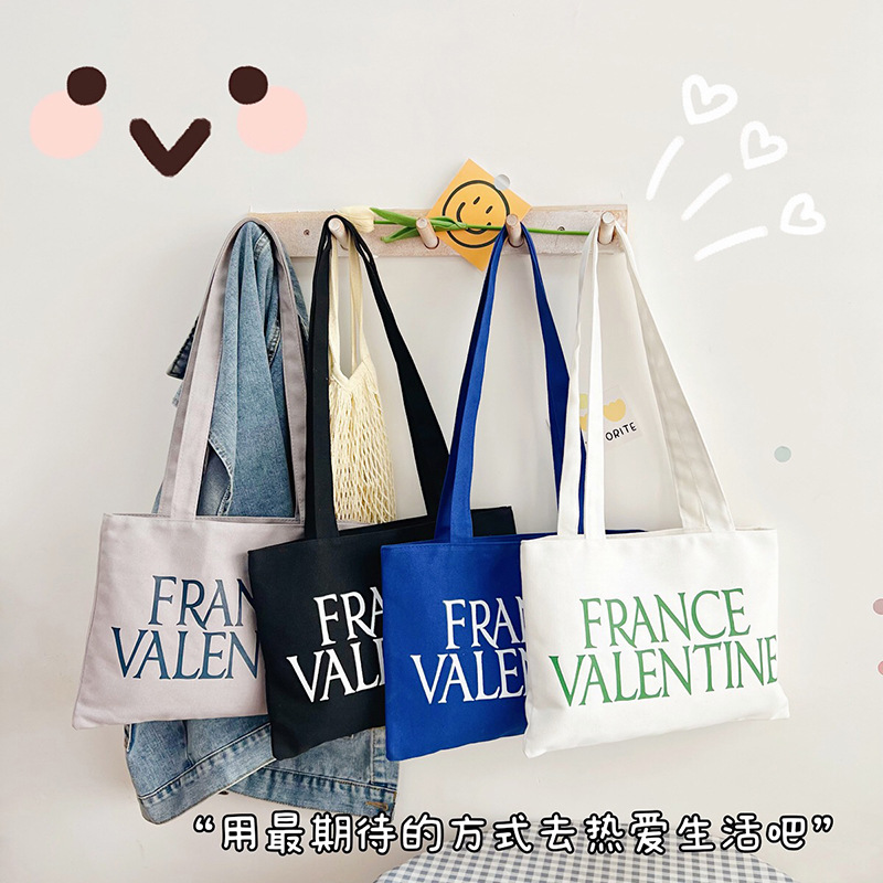 休闲字母印花小单肩包包2024新款横款轻便学生包广告丝网印帆布包