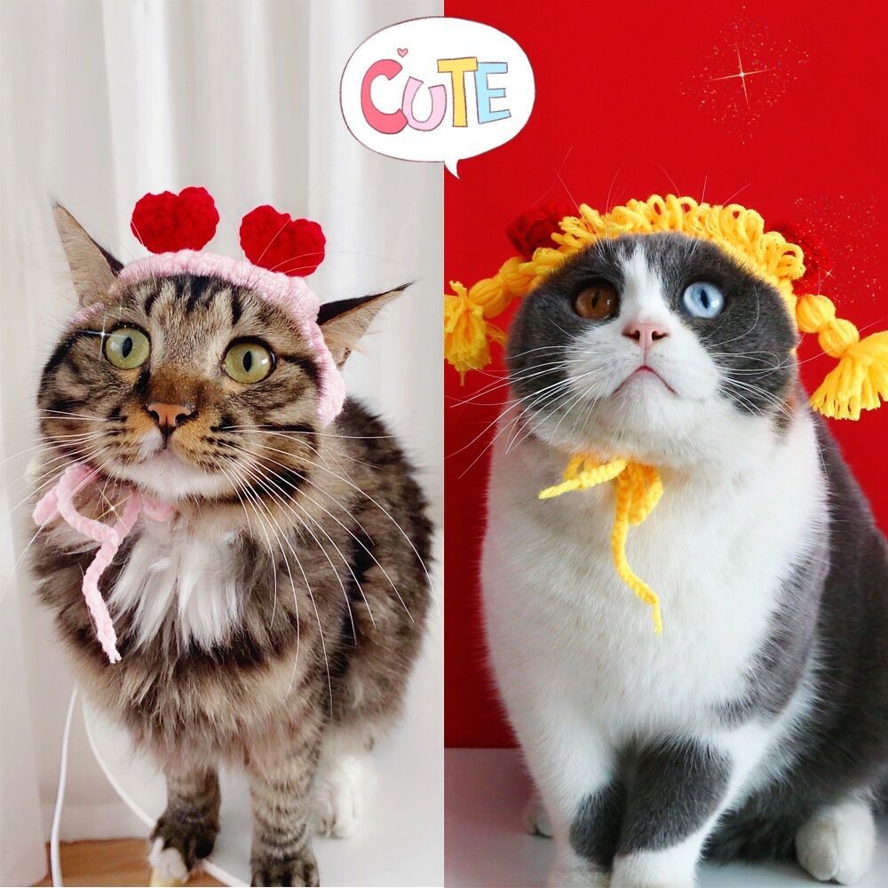 Mascota de lana punto cachorro gato divertido giro trenza peluca Cap amor caliente oso Red accesorios cabeza roja image 1