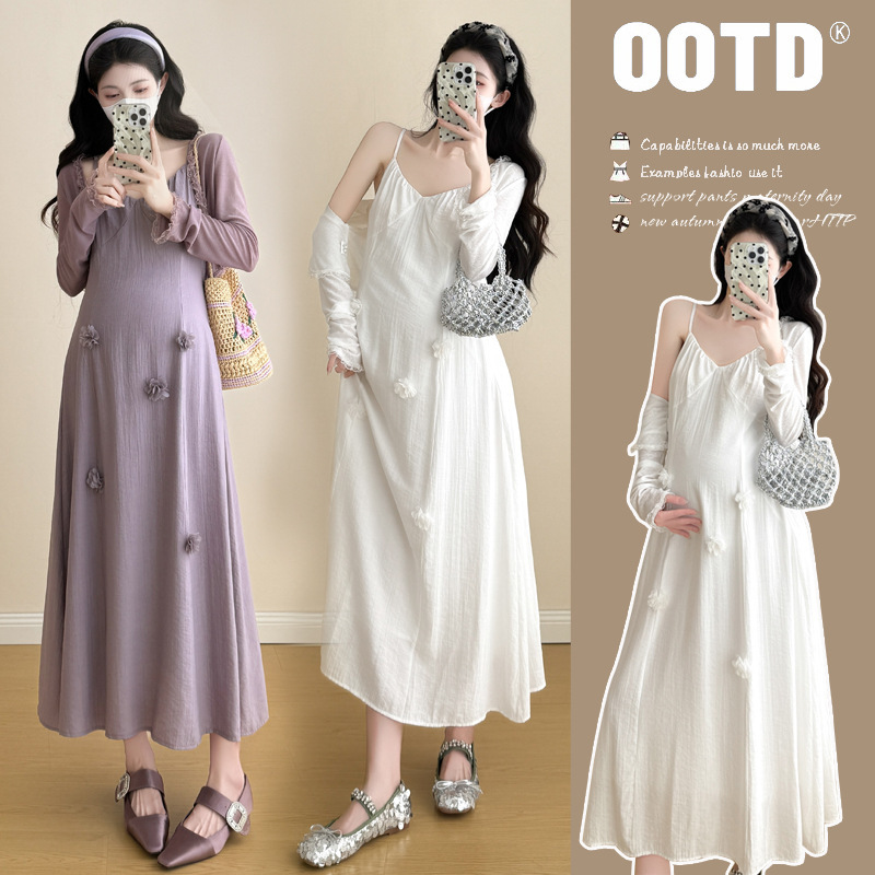 Maternity Summer Dress Set, Fashionable and Sexy Trendy Mom Loose Draped Suspender Long Skirt Sun Protection Shirt Two-Piece Set Maternity Summer Dress Set, Fashionable and Sexy Trendy Mom Loose Draped Suspender Long Skirt Sun Protection Shirt Two-Piece Set