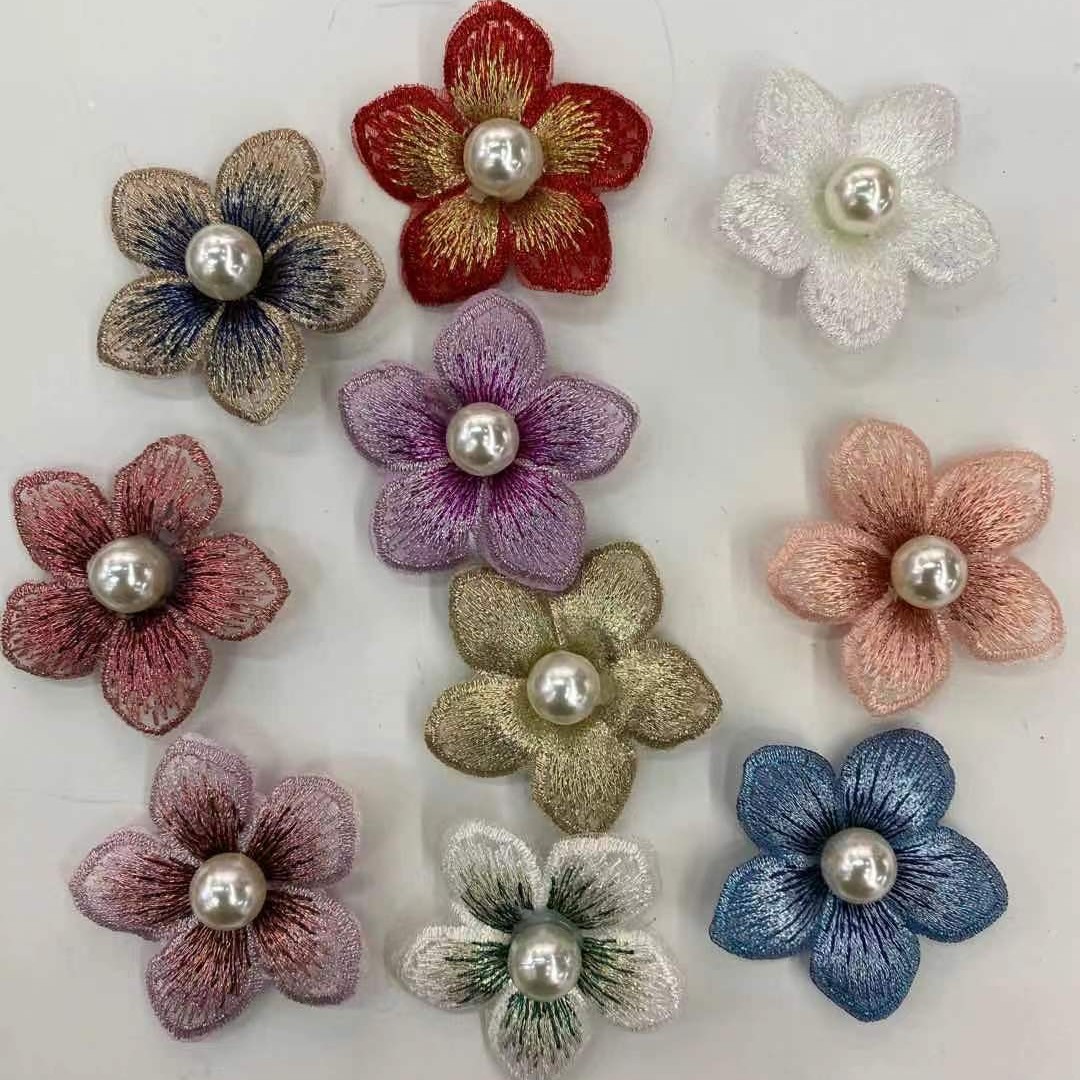 欧根纱渐变花朵彩色五瓣花花朵刺绣diy头饰服饰材料辅料布贴贴花