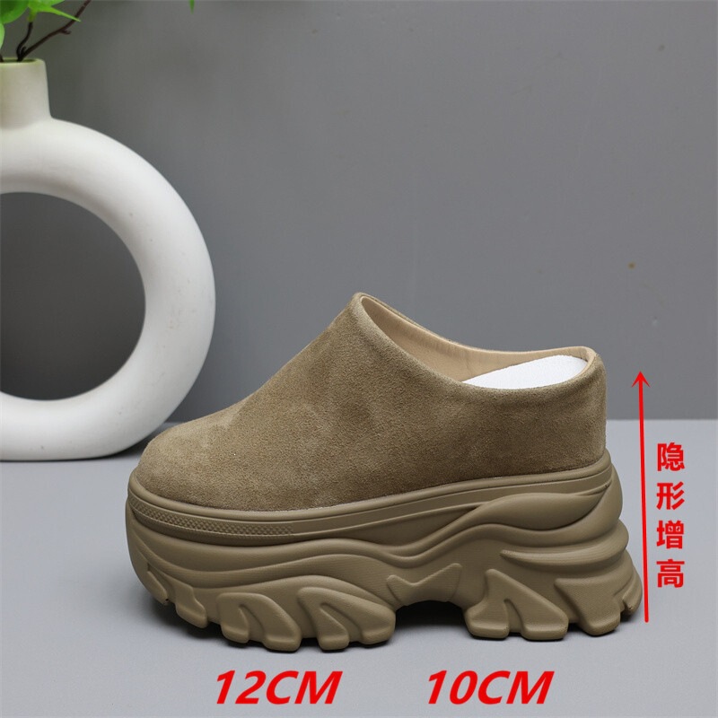 12cm Fleece-Lined Birkenstock Shoes for Women, Thick-Soled, Height-Increasing 10cm, Slip-On, Closed-Toe Half Slippers for Petite Women 12cm Fleece-Lined Birkenstock Shoes for Women, Thick-Soled, Height-Increasing 10cm, Slip-On, Closed-Toe Half Slippers for Petite Women