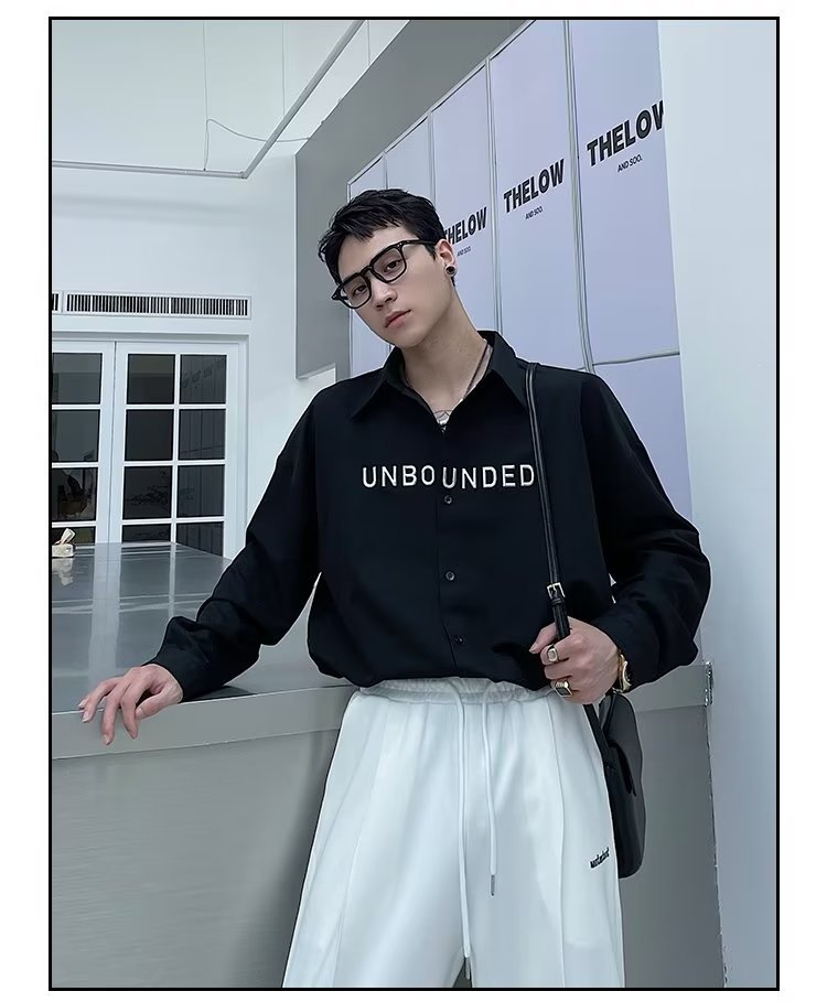 Four Seasons 2024 Camisa de moda con letras para hombre Camisa de moda delgada de manga larga casual