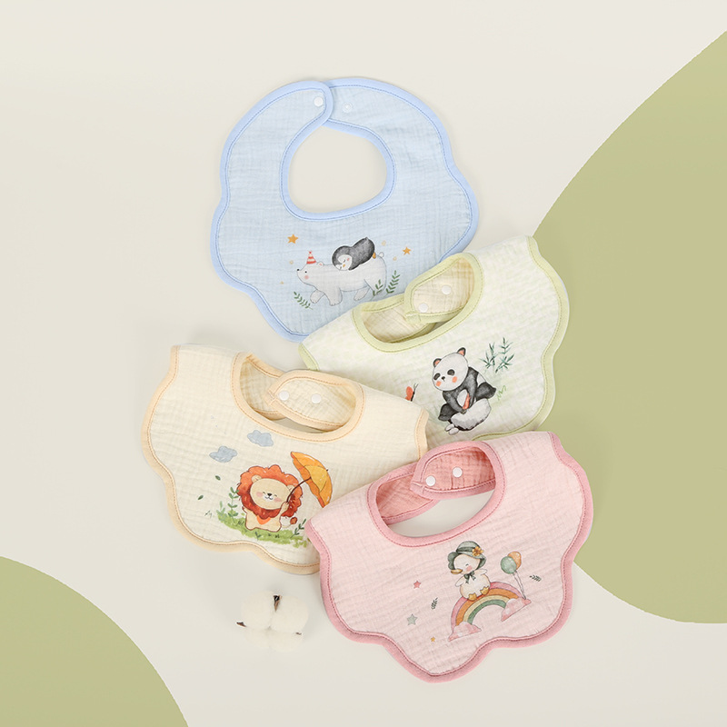 Infant Bibs, Crepe Cloth Newborn Saliva Bibs, Baby Saliva Towels, Class a Six-Layer Cotton Gauze 360-Degree Baby Bibs