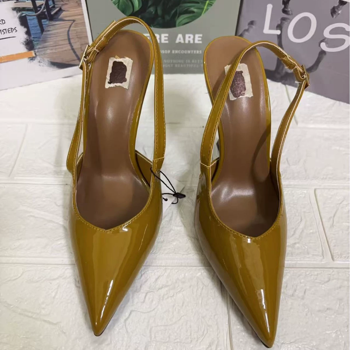 Z2025 новые осенние женские туфли Зеленые лакированные туфли на высоком каблуке Мюллер туфли с острыми каблуками