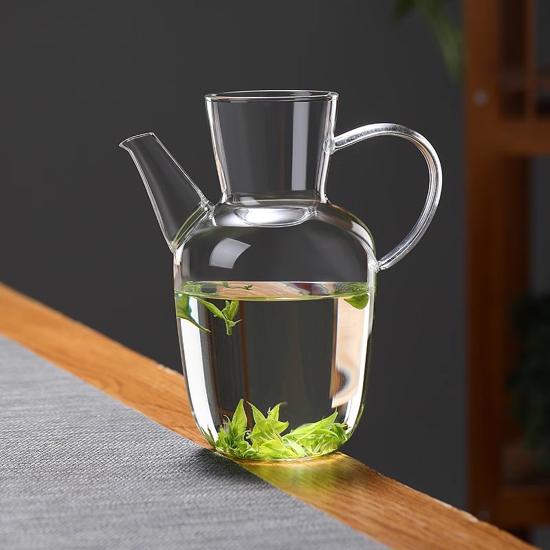 透明大容量侧把手泡茶器高硼硅玻璃简约加厚仿宋绿茶壶耐高温茶壶
