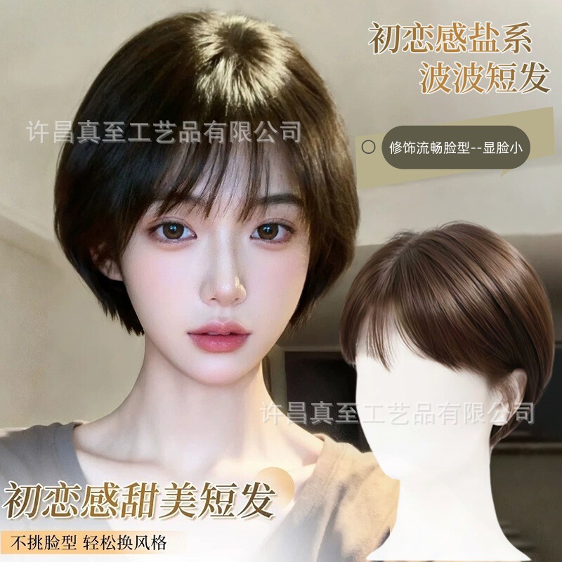 Women's Full Head Wig, Short Hair, Natural and Realistic, Fashionable Ear-Hanging Bob Style, Everyday Elegant, Age-Reducing Full Wig Women's Full Head Wig, Short Hair, Natural and Realistic, Fashionable Ear-Hanging Bob Style, Everyday Elegant, Age-Reducing Full Wig