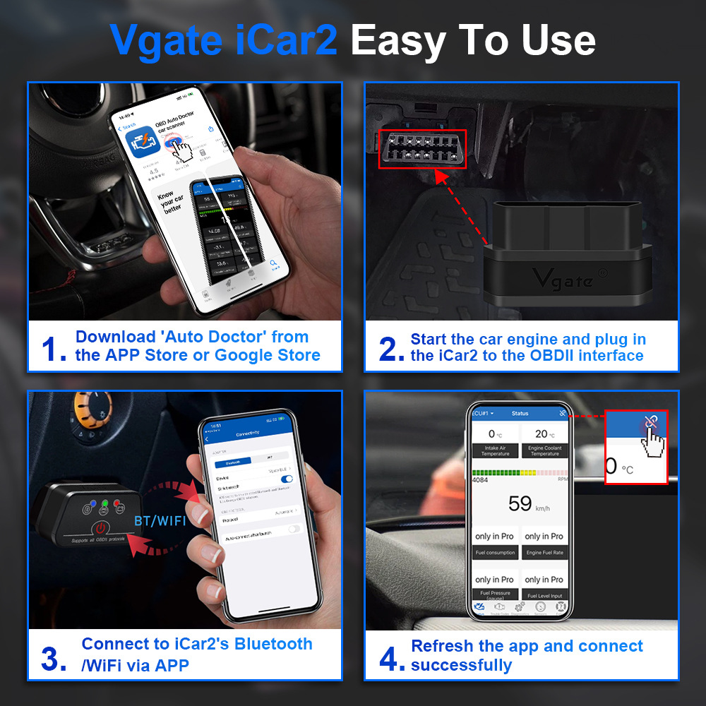 Icar 2 Obd2 Bluetooth 3.0 Car Android Fault Code Reader and Eraser Diagnostic Tool Engine Detection