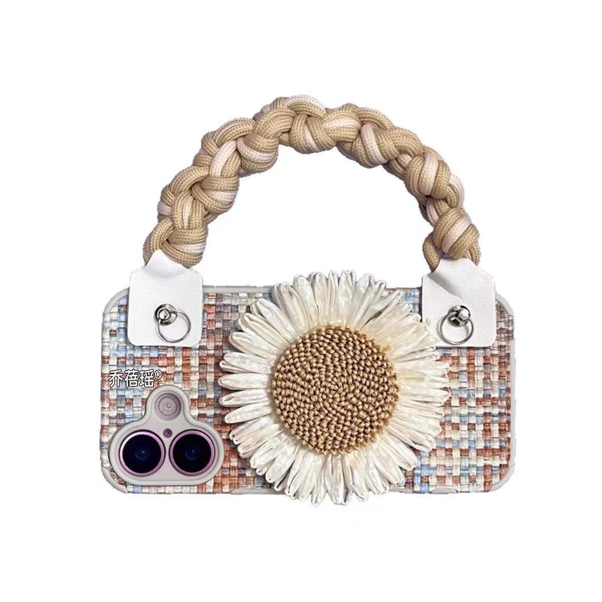 Pulsera de flor tejida de verano para iPhone 16ProMax funda para teléfono móvil 14 Apple 15 diagonal 13 femenino 16