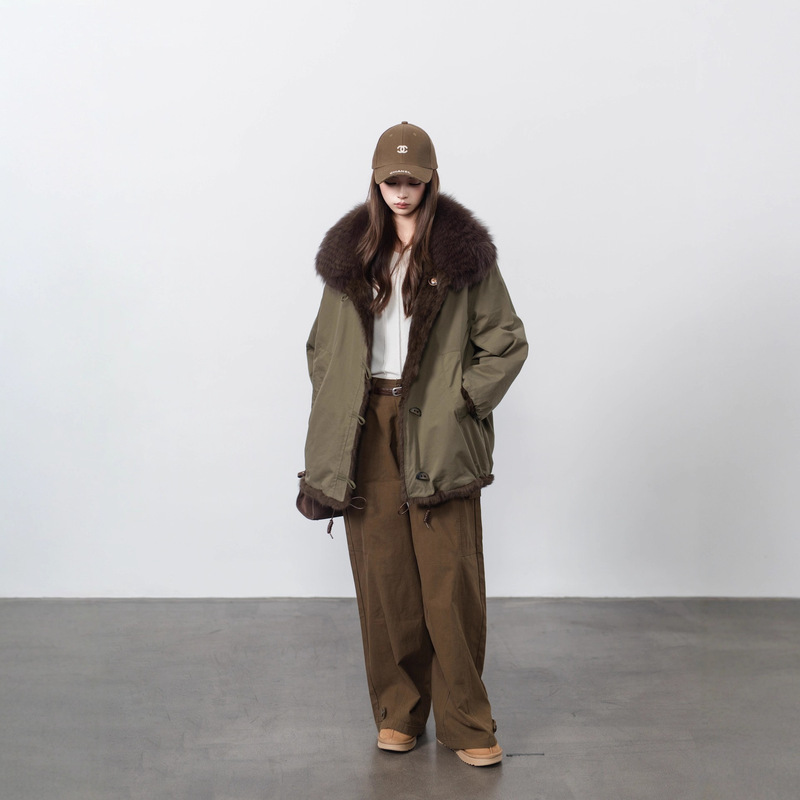 Wilderness Amphibious｜Reversible Fox Fur Collar Rabbit Fur Liner Fur Parka Stand Collar Loose Coat for Women