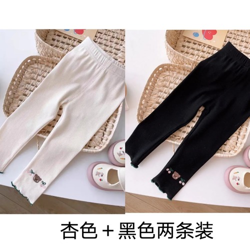 Children's 2025 Summer Wear Teddy Bear Cherry Embroidered Leggings Cute Baby Outerwear Small Foot Pants Thin Children's Girls