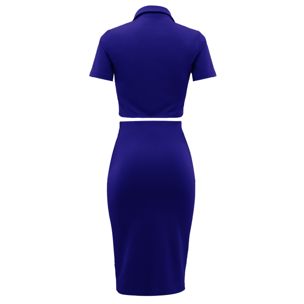 Polo Collar Summer Small Suit Short Sleeve Suit Split Skirt Office Women Two-Piece Suit