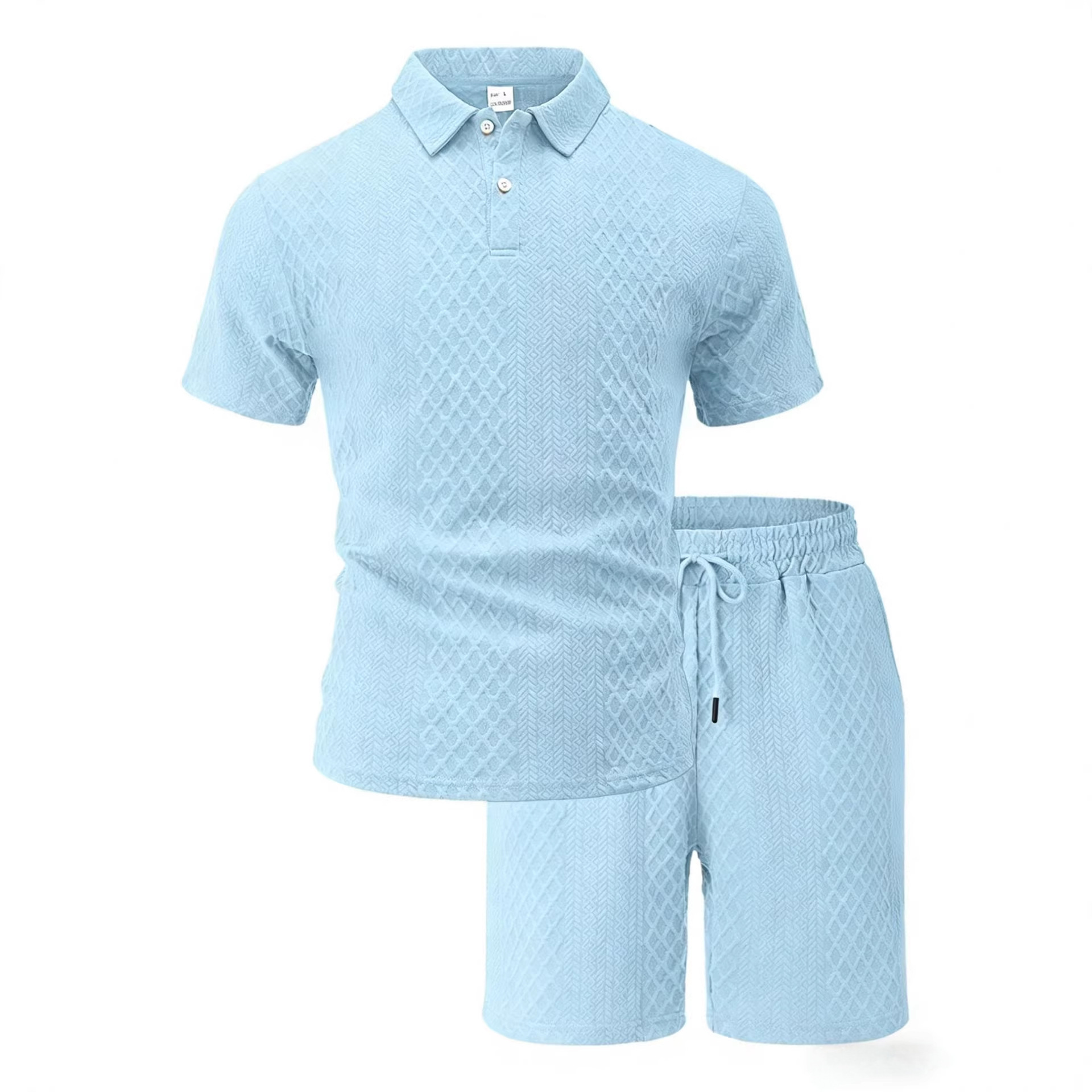European and American New Style Short-Sleeved Men's T-Shirt Jacquard Fabric Lapel Polo Shirt Two-Piece Set Cross-Border Casual Sports Suit Men's Clothing