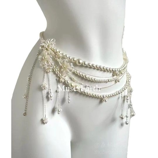 Super Fairy Tassel Flower Pearl Multi-layer Waist Chain Niche High-end Personality All-match Fashionable Elegant Women's Waist Decoration