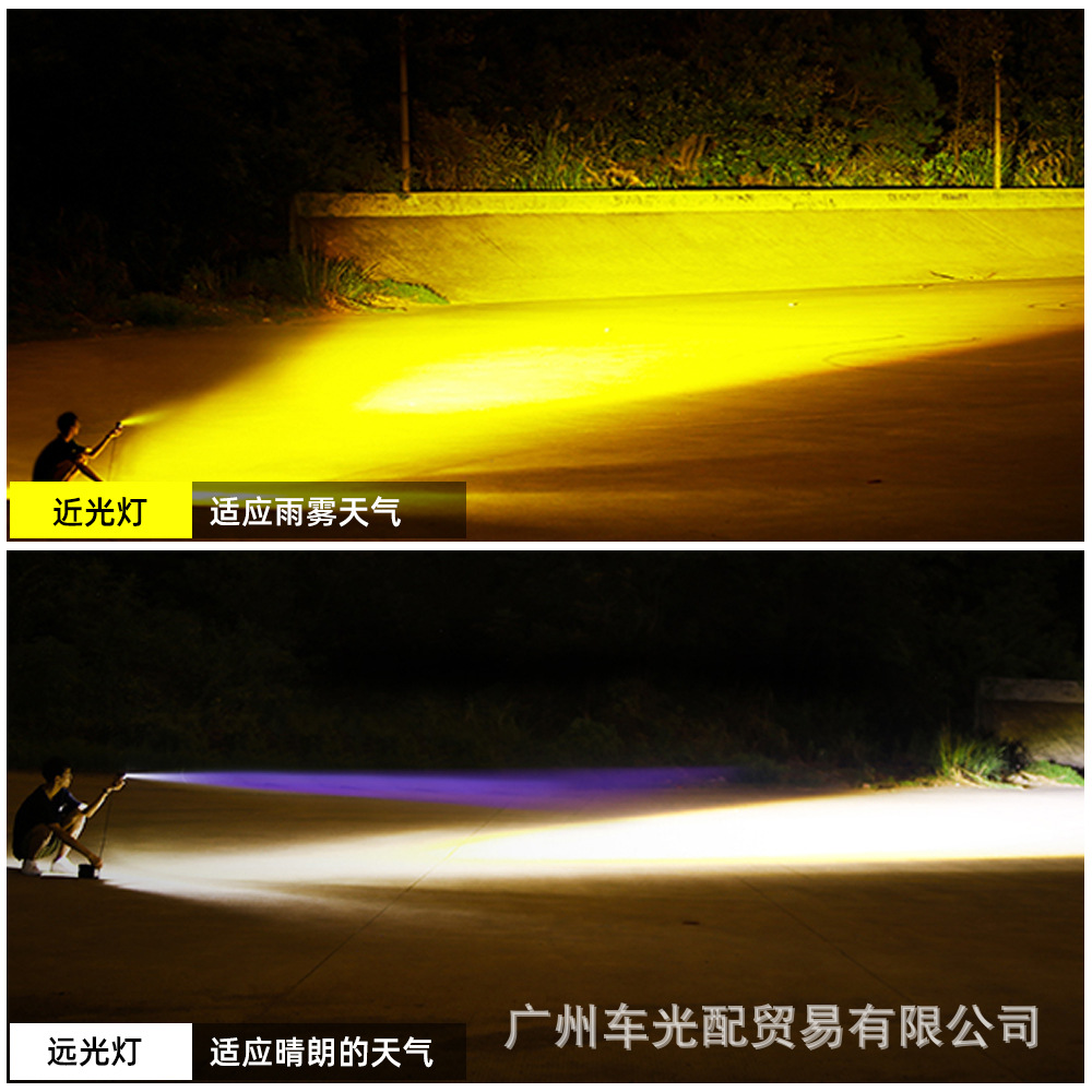 Cross-border motorcycle and electric vehicle LED spotlight, yellow-white high and low beam external modified headlight, all-aluminum spotlight