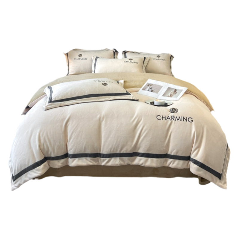 Leche de seda cama de cuatro piezas leche de seda invierno grueso 2025 nueva sábanas de seda de coral cubierta de colchón de tres piezas