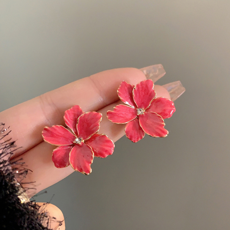 1 Pair Fashion Flower Alloy Enamel Plating Inlay Artificial Gemstones Womenu0027S Ear Studs