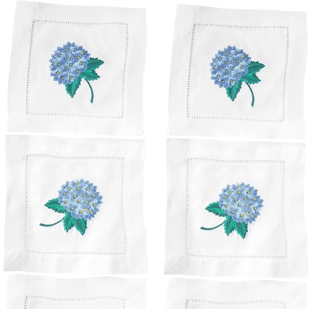 Servillas de cóctel bordadas, hortenida dibujada a mano, almohadillas de mesa, almohadillas de algodón transfronterizas, perforación de esquina, almohadillas de taza de costura