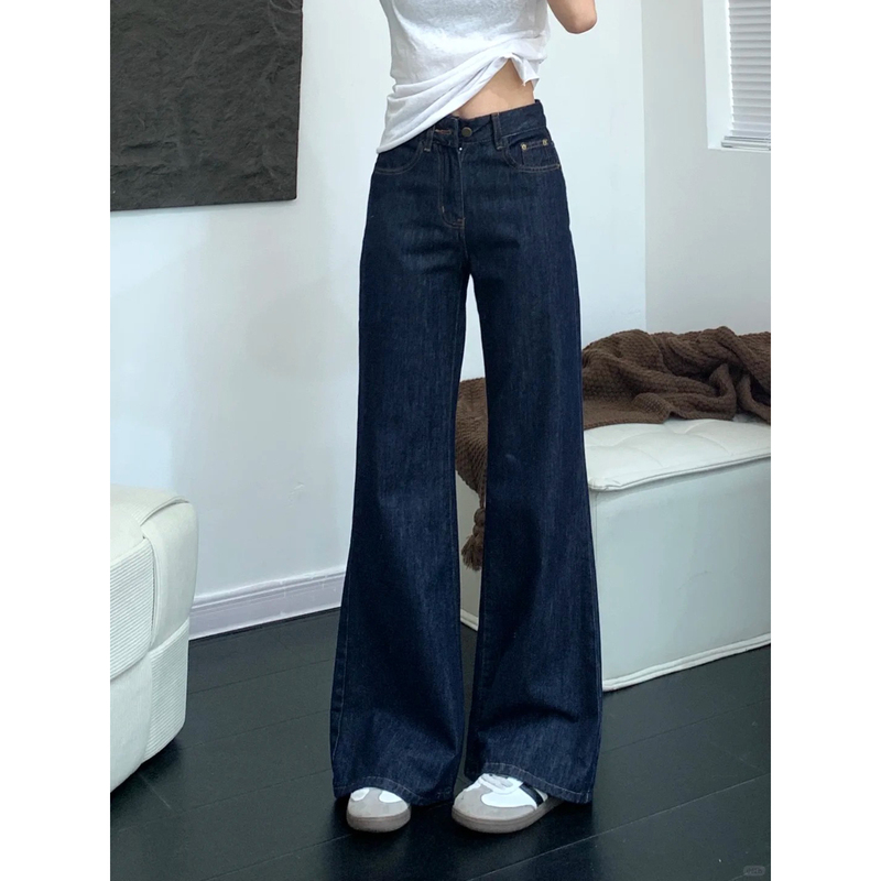 Dark Blue Jeans for Women, Summer Thin and Fat mm Slimming Look Leg-Flared Pants, Large High-Waisted Straight-Leg Flared Pants Dark Blue Jeans for Women, Summer Thin and Fat mm Slimming Look Leg-Flared Pants, Large High-Waisted Straight-Leg Flared Pants