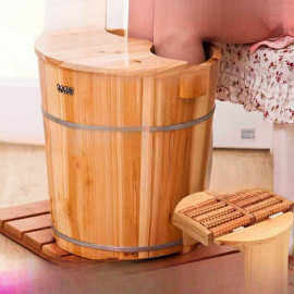 40CM高足浴桶泡脚木桶洗脚盆实木木质足疗桶家用足浴桶加盖加深