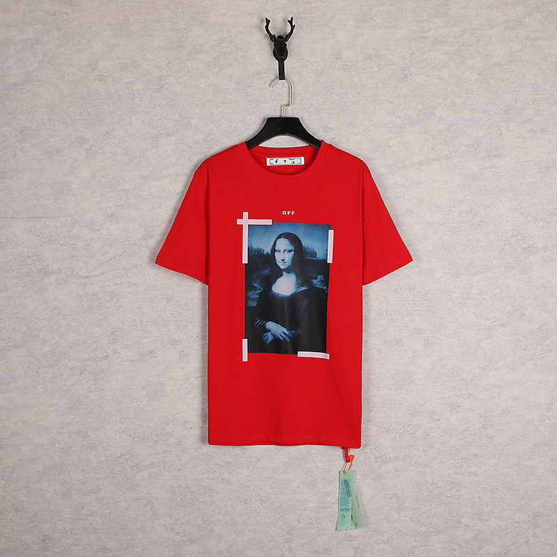 [Código Europeo] de flecha de gradiente clásico disuelto línea de advertencia de graffiti ow marca de moda pareja religiosa Camiseta de manga corta